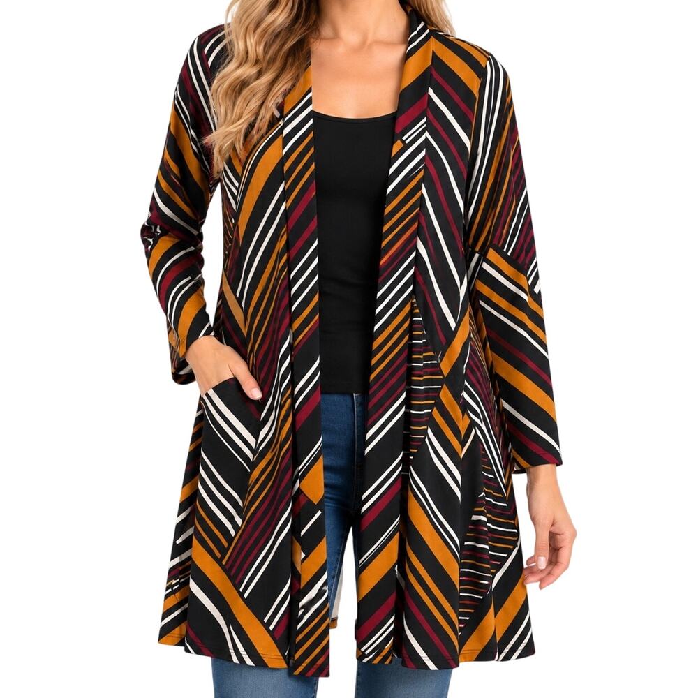Chicos Sz Small US 4/6 0 Open Front Cover Up Fall Autumn Blouse Shirt Top Artsy